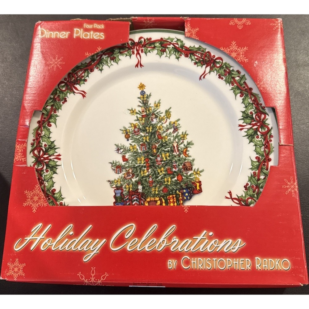 Christopher Radko Traditions Holiday Celebrations Dinner Plates Set Of 4 NEW
